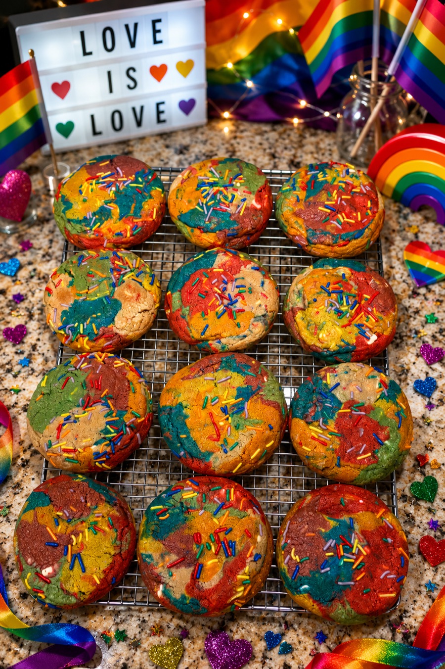cOnfetti pride — rainbow batch fresh on the cooling rack